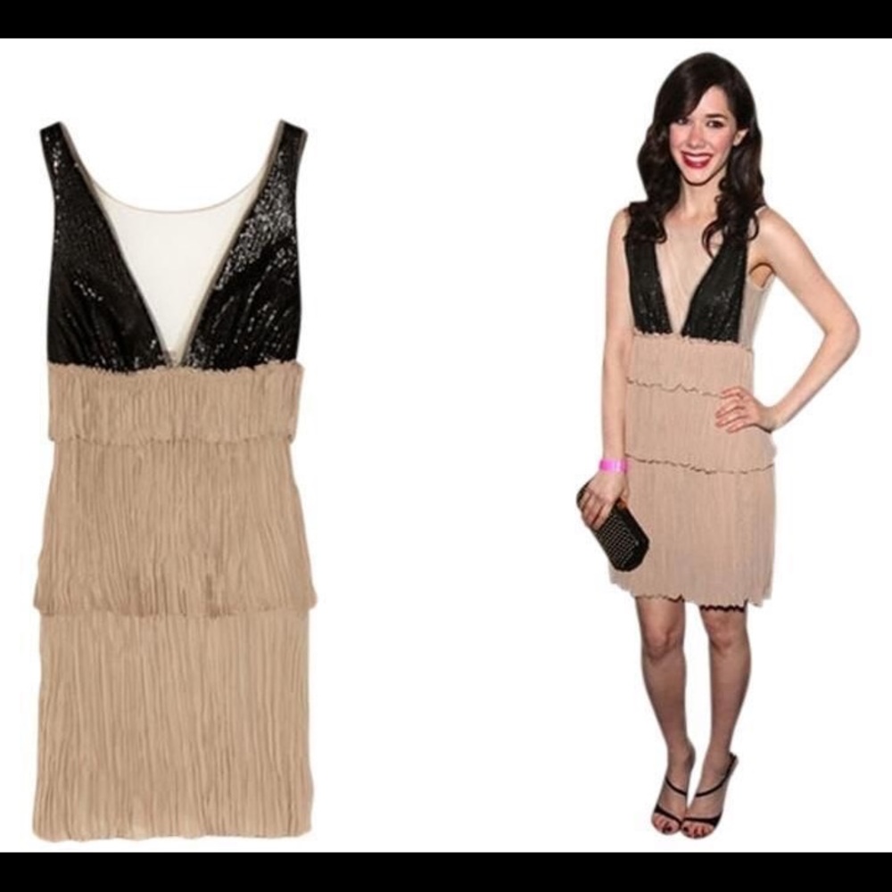 BCBGMAXAZRIA Crinkle Nude/Black  Cocktail Dress